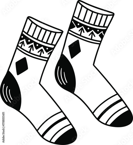 Warm Knitted Socks Line Art