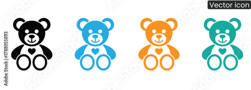 Adorable teddy bear icons in vibrant colors black blue orange teal offer endless creative possibilities for children's brands and playful designs.