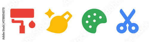 Flat vector settings and control icons with gears, sliders, and switches. Great for interface dashboards, UI kits, and mobile app illustrations.