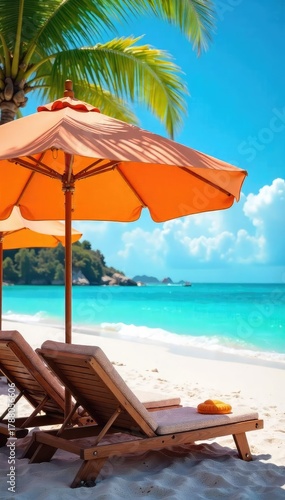 Wallpaper Mural Relaxing beach scene with a vibrant resort umbrella providing shade on a sunny day Perfect for travel, vacation, and summer themes , textile, striped, carefree Torontodigital.ca