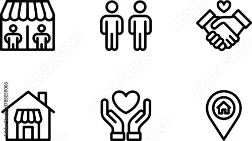 Set of black and white community service icons isolated