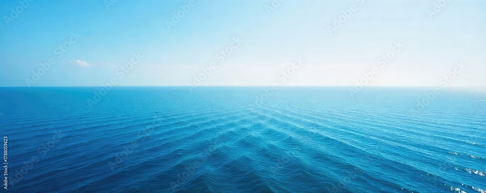 Obraz premium Vast, tranquil ocean stretching to the hazy horizon, a serene seascape perfect for travel or nature themes The endless blue meets the sky in a breathtaking panorama , landscape, serene, sky blue