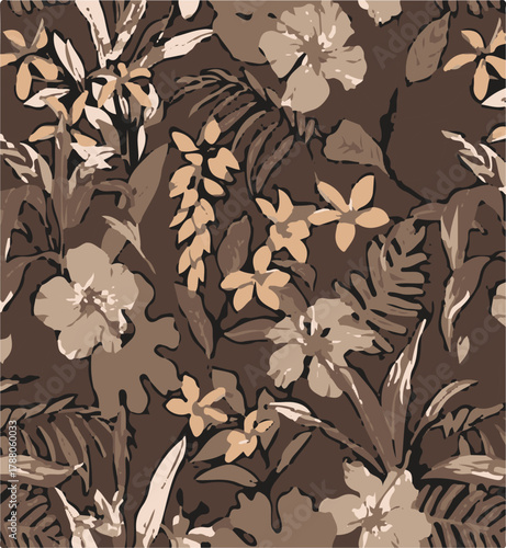 Big flowers pattern, upscale floral pattern. graphical textures floral, trendy colors pattern , flowers background with leaves. vector illustration.