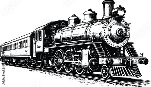 Retro Railway Locomotive Drawing 