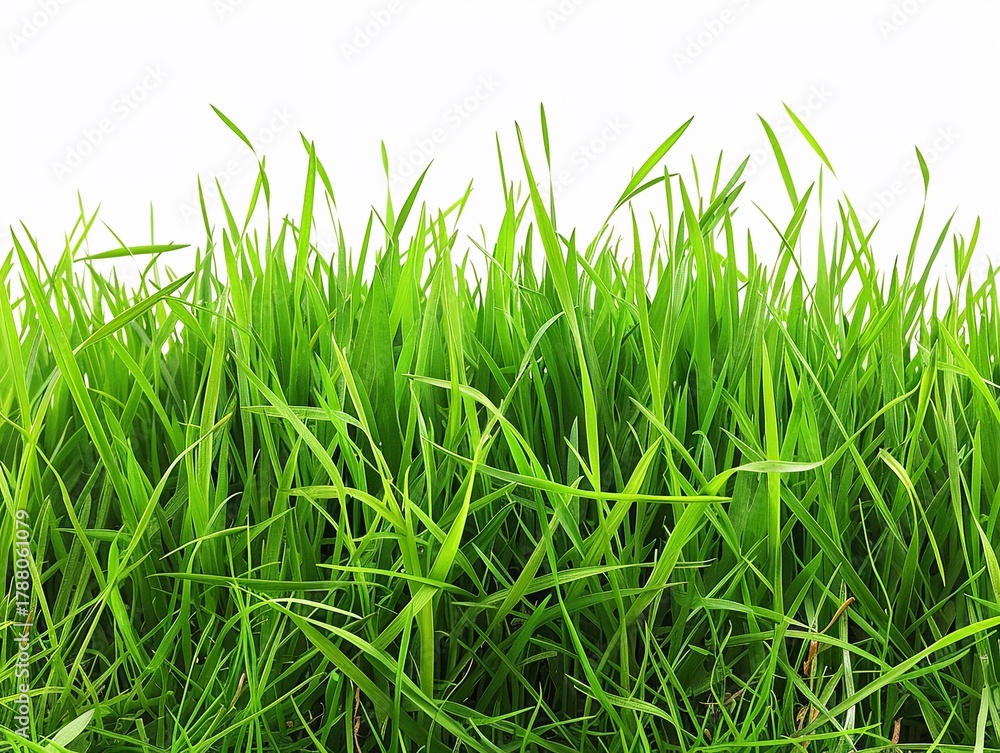 Fototapeta premium Lush green grass growing under clear sky during sunny day in a peaceful garden setting