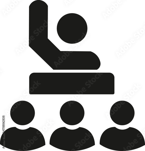 Leadership icon, Human organization leader teamwork structure hierarchy. Mentorship, coaching, charisma, head, lead, chairman, manager , Black color