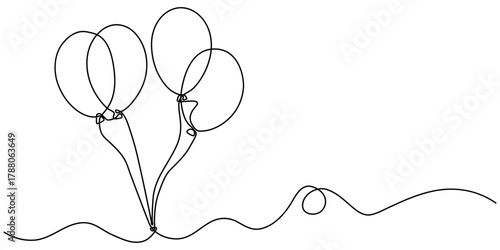 Balloon single line art, continuous one line drawing of Isolated outline vector illustration. 