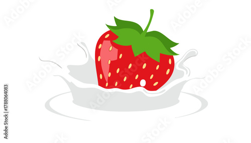 Sweet strawberry mixing with creamy milk splash showing freshness and fruity delight.