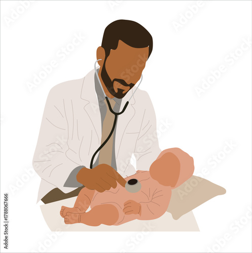 the doctor examines the baby
