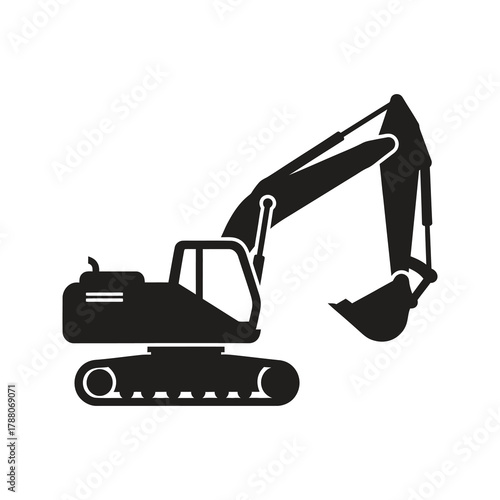 Excavator machine icon representing a heavy construction equipment for a digging and an earthmoving in a building industry