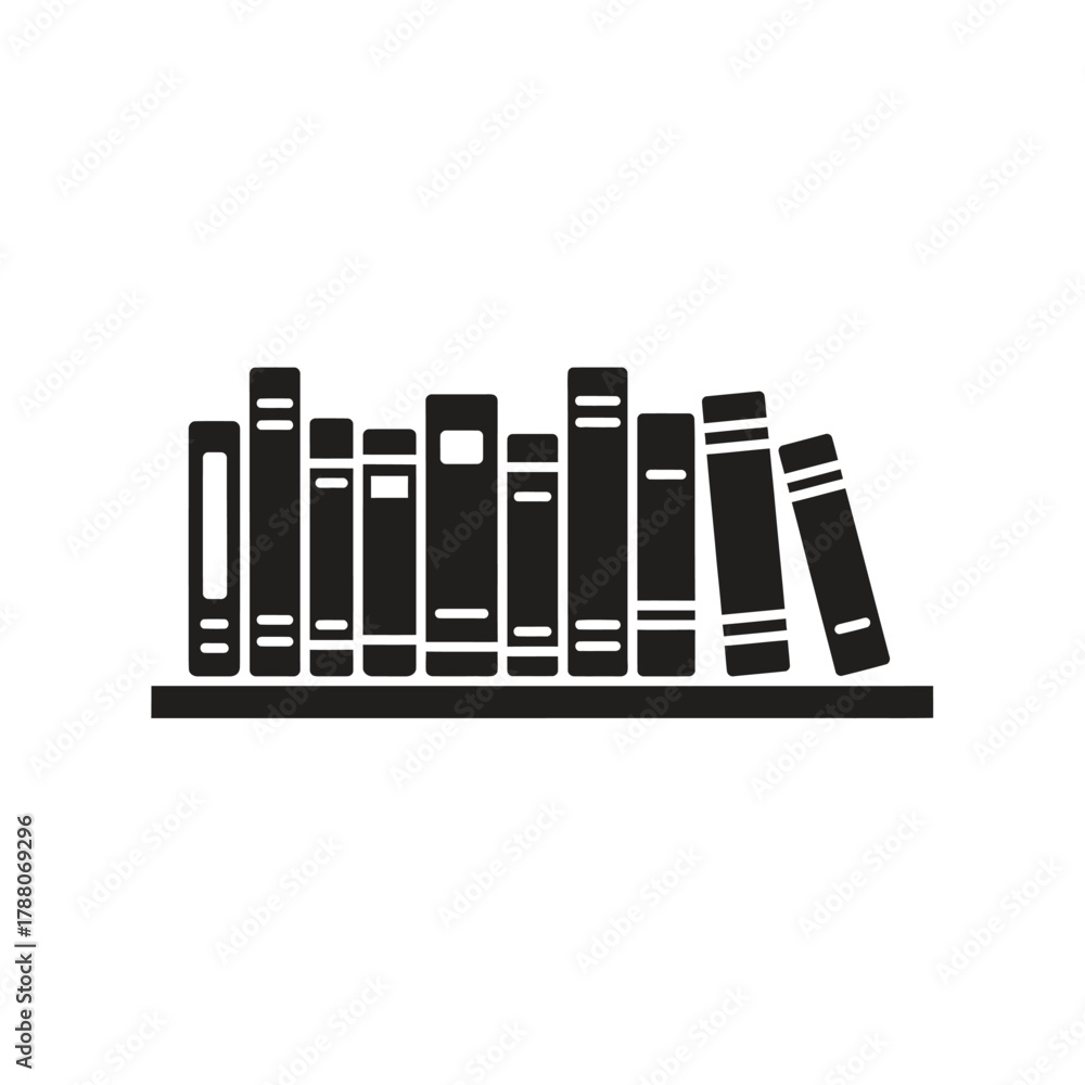 Fototapeta premium Bookshelf with a row of books icon representing a library and an education for a knowledge and a literature reading