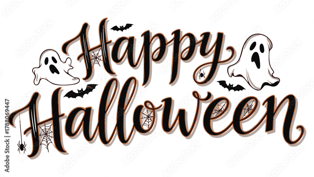 Fototapeta premium Happy halloween text banner vector illustration