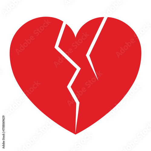 Illustration of a red broken heart isolated on white background, symbolizing heartbreak