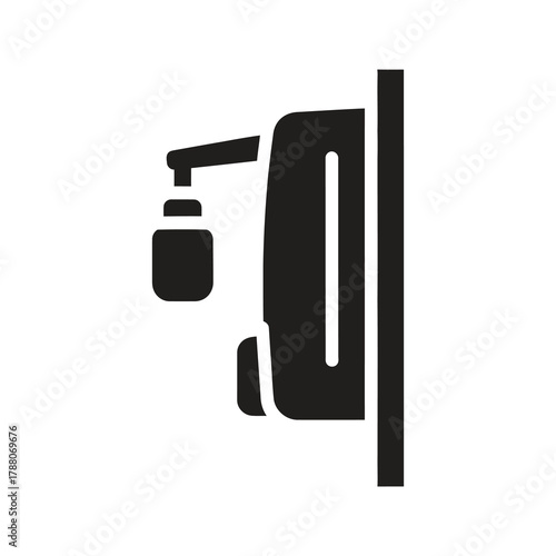 Hand sanitizer dispenser icon representing a hygiene and a sanitation for a disinfection and a germ prevention with an antiseptic