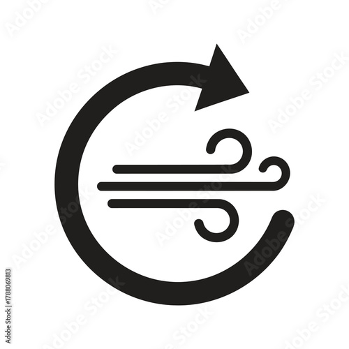 Wind icon with a refresh arrow representing a weather and a meteorology for a breeze and an air circulation with a recycling