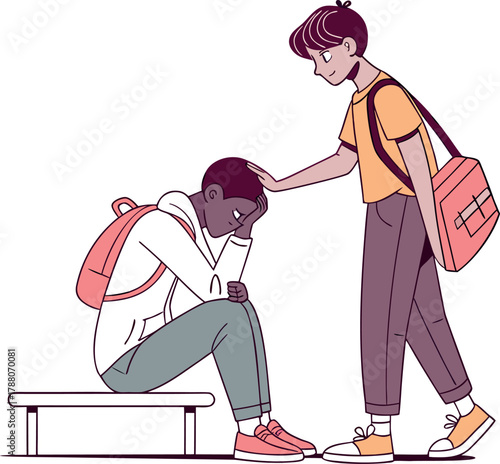 Student comforting a sad classmate experiencing bullying