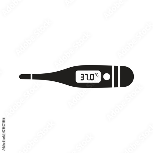 Digital thermometer icon representing a medical and a clinical tool for a fever and a temperature measurement with a display