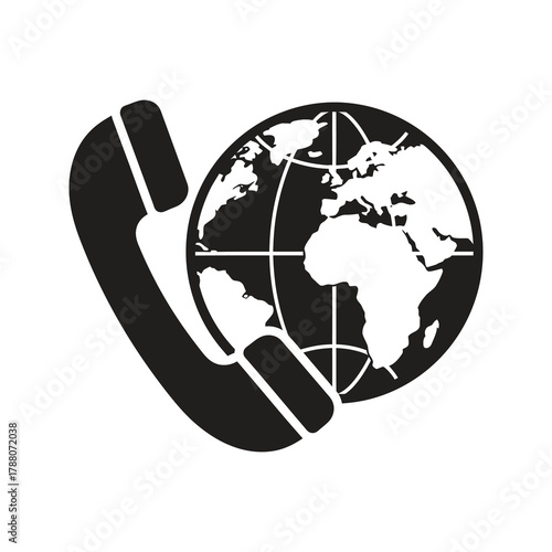 Global communication icon with a phone and a globe representing an international call and a worldwide business contact