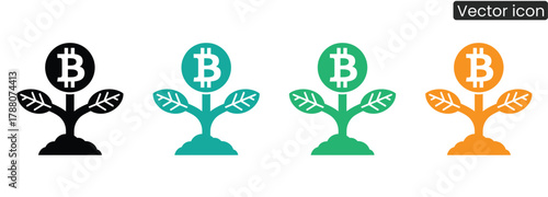 Visualize financial prosperity and successful digital asset growth with these dynamic Bitcoin icons, perfect for showcasing investment and cryptocurrency success.