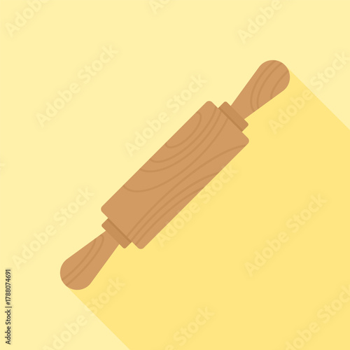 Rolling Pin Flat Design Illustration on Soft Yellow Background
