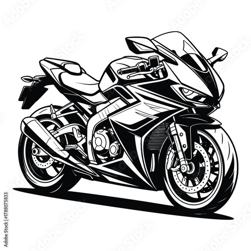 Vector illustration of modern motorcycle in black and white style