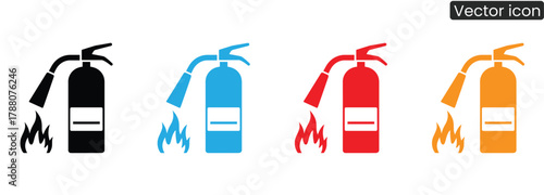 Vibrant fire extinguisher icons in multiple colors symbolize urgent safety and essential preparedness for emergencies, vital for any critical environment.