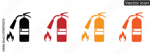 Instantly communicate urgent fire safety needs with this versatile set of extinguisher icons in vibrant colors, perfect for warnings and prevention campaigns.