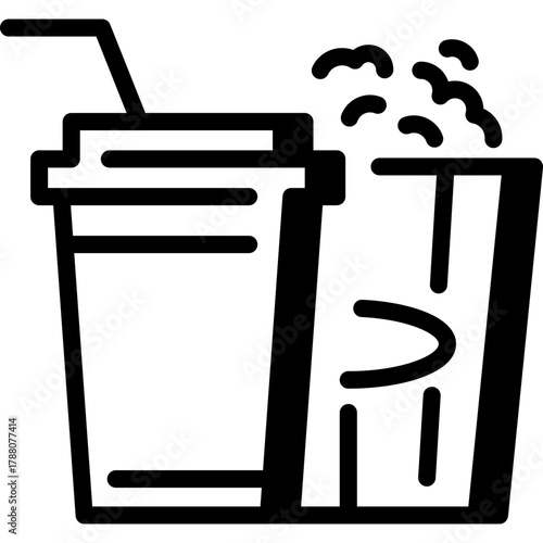 Fast food menu, cola drink with popcorn, vector icon