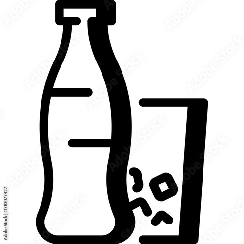 Bottle Cola Soda Drink with Glass and Ice Vector Icon