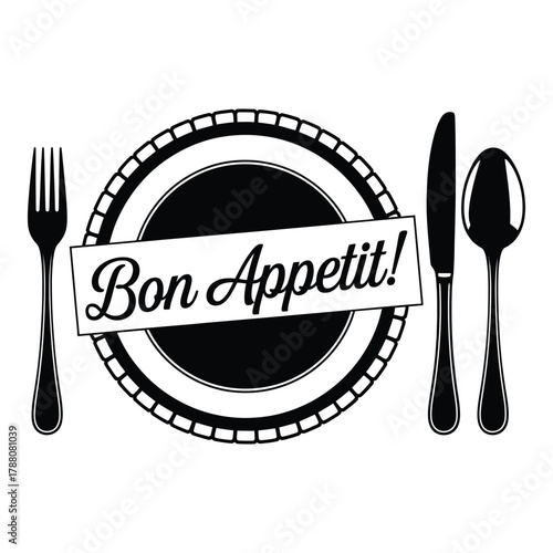Bon Appetit design with plate fork knife and spoon illustration