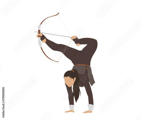 Acrobat Archer Performing Flexible Archery Pose Balancing on Hands