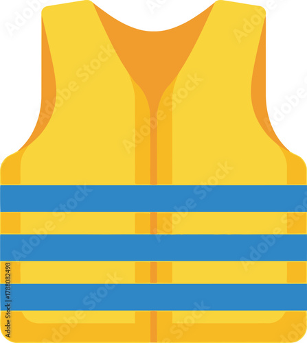 Yellow life vest with blue stripes. essential personal flotation device for water safety, swimming, boating, aquatic recreation, and emergency. flat.