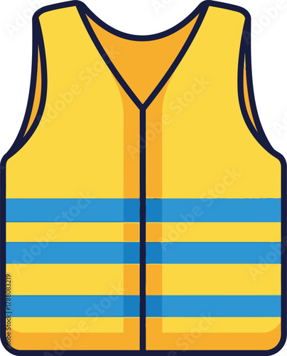 Yellow safety vest with blue stripes, essential ppe for high visibility and worker safety in construction, traffic management, and emergency services.