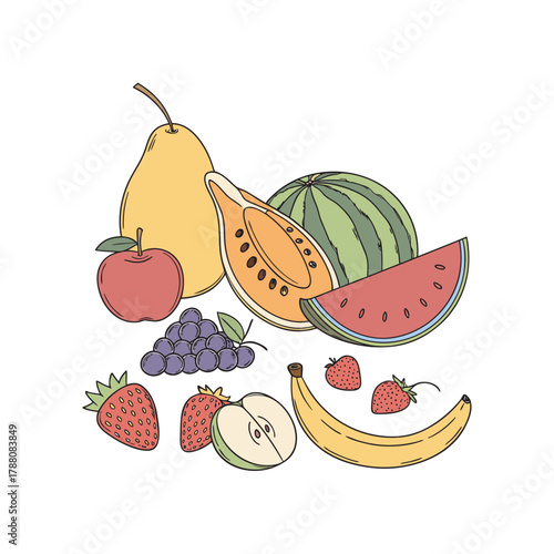 Fresh cartoon set of fruits and vegetables illustration