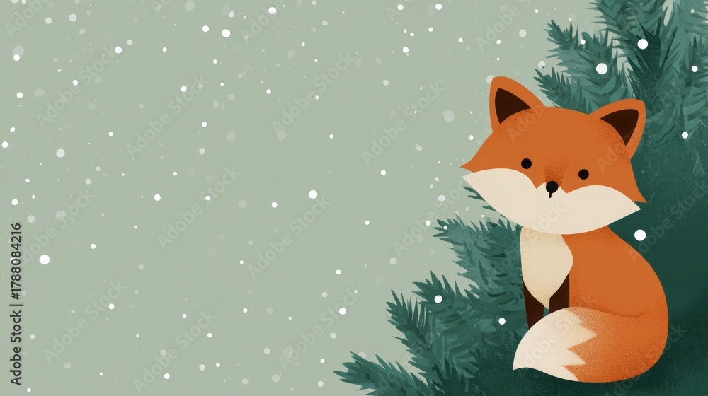 Obraz premium fox on a Christmas background illustration.