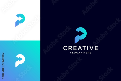 Initial P letter logo with arrow tech logo