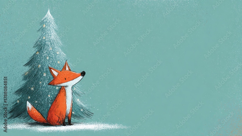 Obraz premium fox on a Christmas background illustration.