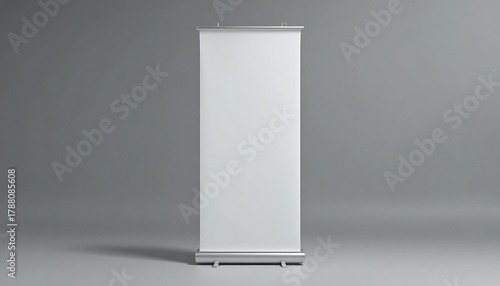 Blank roll up banner stand on gray background mockup