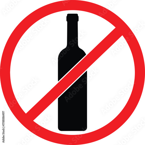 Prohibition of alcohol vector icon, a clear visual warning against drinking, sobriety concept, no access to beverages, restricted area, clean design symbol.