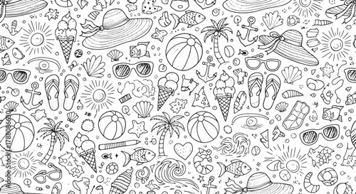 Vactor illustration of seamless summer pattern with beach elements for textile design