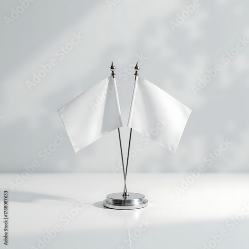 Two small white flags on a table mockup