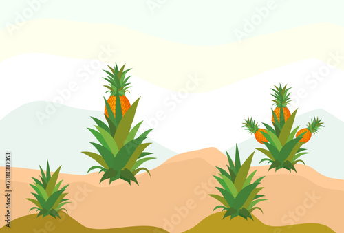 pineapple fruit illustration with flat style design, fresh fruit.