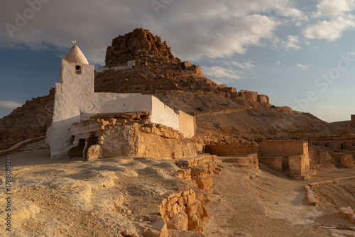 Old Mosque in the defensive site Ksar Guermessa dominating the plain of El Ferch in Tunisia