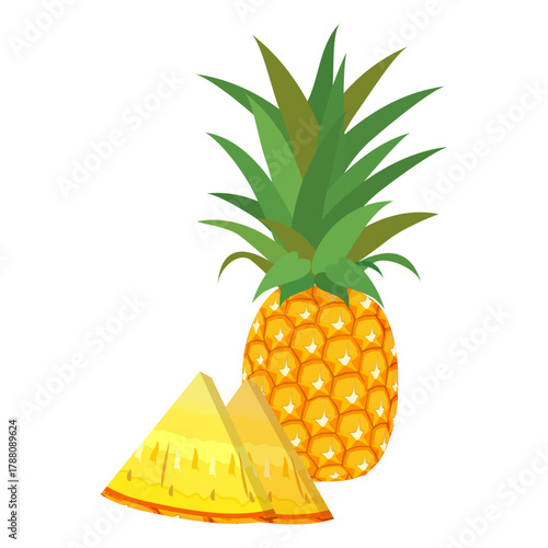 pineapple fruit illustration with flat style design, fresh fruit.
