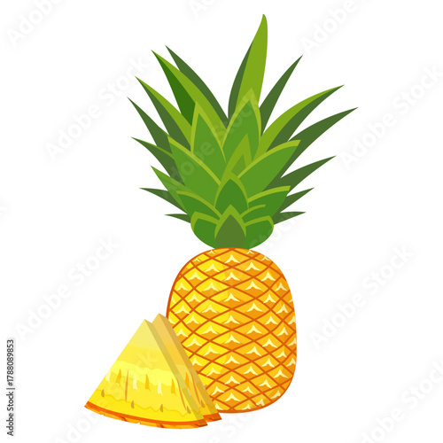 pineapple fruit illustration with flat style design, fresh fruit.