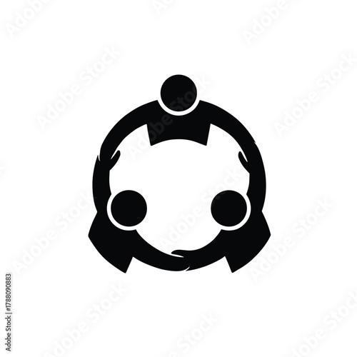 A circular team group icon representing teamwork unity cooperation and collaboration in business