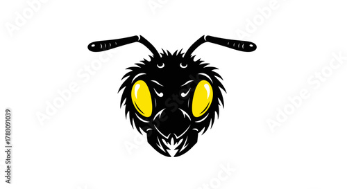 Ant Head Logo Design Featuring an Angry Expression and Yellow Eyes