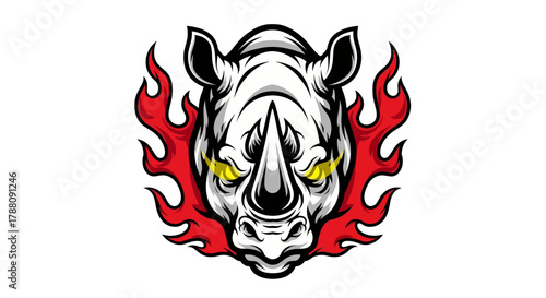Rhino with Burning Flame Vector Graphic