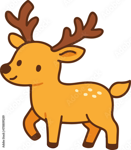 Smiling Cartoon Deer with Antlers Walking - Whimsical Animal Illustration