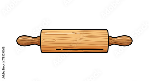 Classic wooden rolling pin kitchen utensil vector art for baking dough